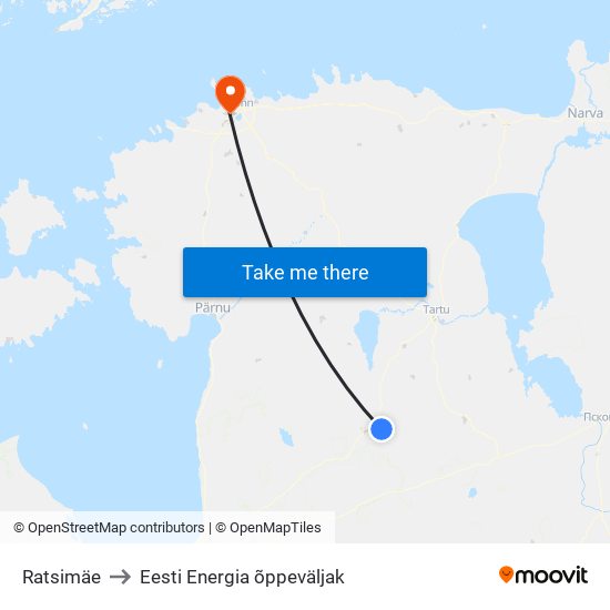 Ratsimäe to Eesti Energia õppeväljak map