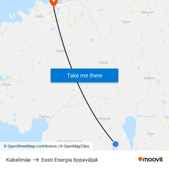 Kabelimäe to Eesti Energia õppeväljak map