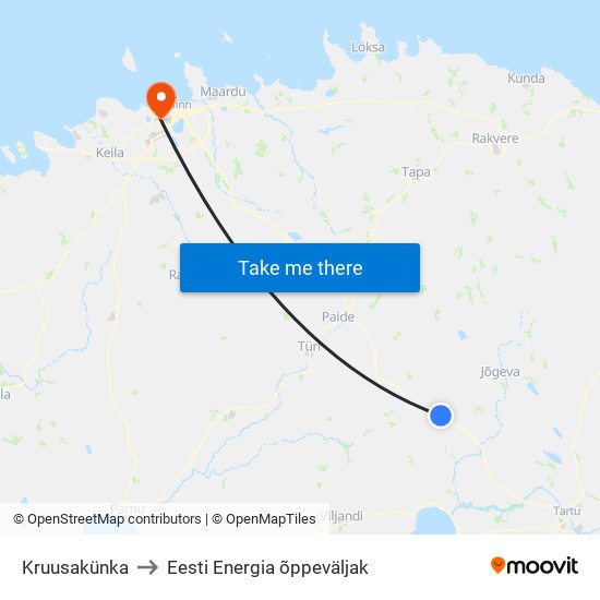Kruusakünka to Eesti Energia õppeväljak map