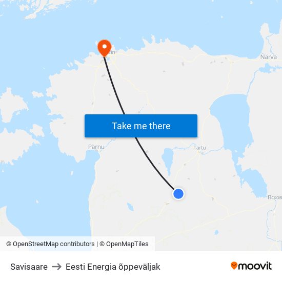 Savisaare to Eesti Energia õppeväljak map