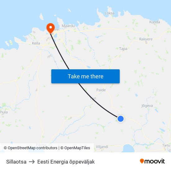 Sillaotsa to Eesti Energia õppeväljak map