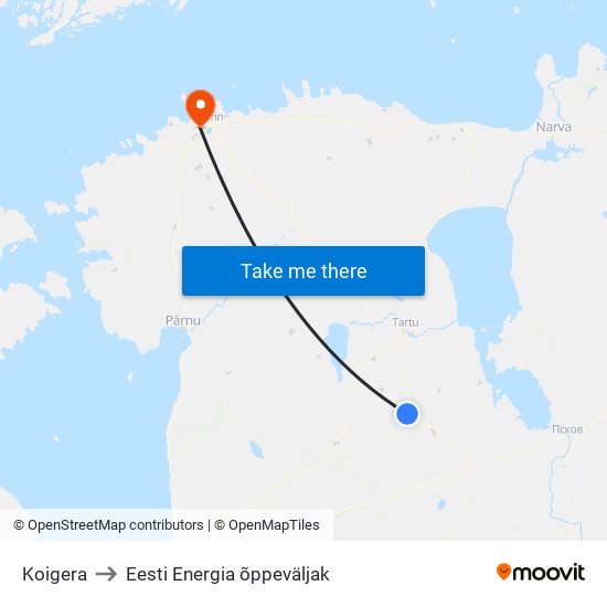 Koigera to Eesti Energia õppeväljak map