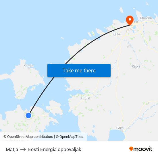 Mätja to Eesti Energia õppeväljak map