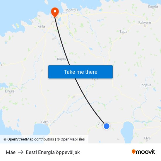 Mäe to Eesti Energia õppeväljak map