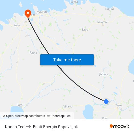 Koosa Tee to Eesti Energia õppeväljak map