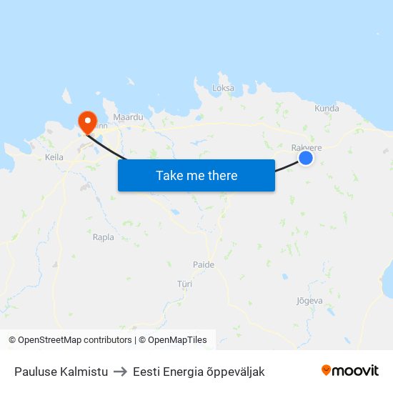 Pauluse Kalmistu to Eesti Energia õppeväljak map