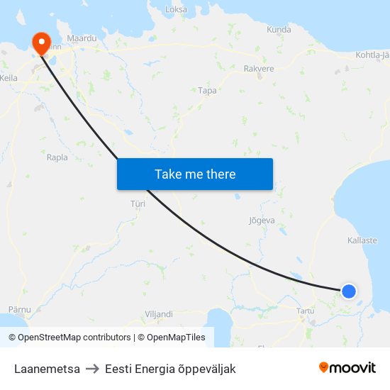 Laanemetsa to Eesti Energia õppeväljak map