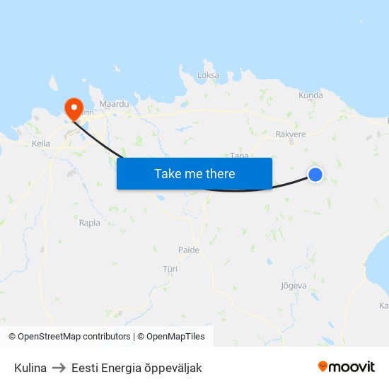 Kulina to Eesti Energia õppeväljak map