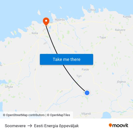Soomevere to Eesti Energia õppeväljak map