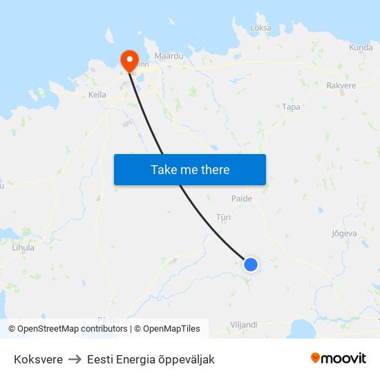 Koksvere to Eesti Energia õppeväljak map
