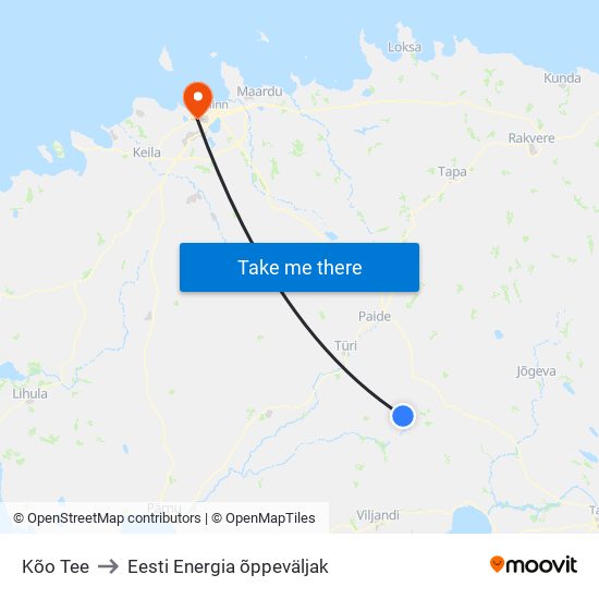 Kõo Tee to Eesti Energia õppeväljak map