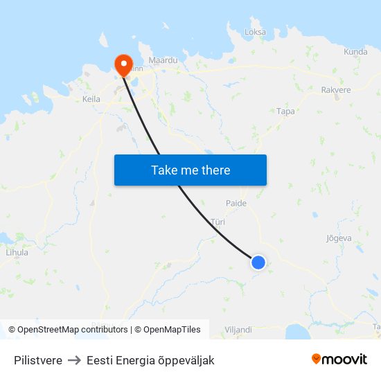 Pilistvere to Eesti Energia õppeväljak map