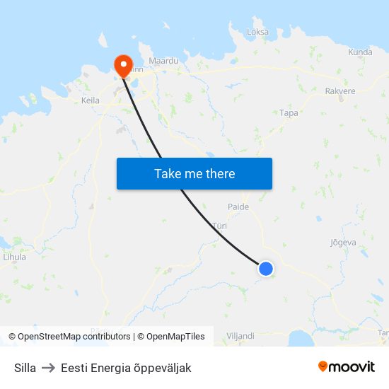Silla to Eesti Energia õppeväljak map