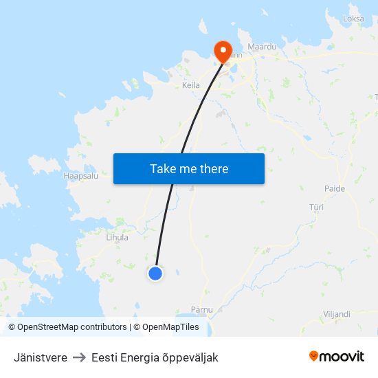 Jänistvere to Eesti Energia õppeväljak map