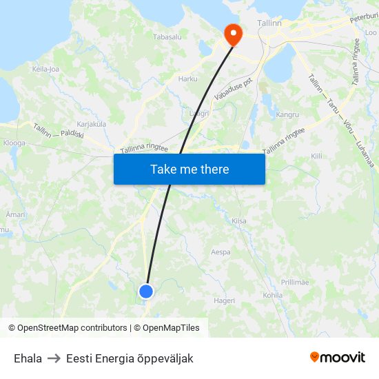 Ehala to Eesti Energia õppeväljak map