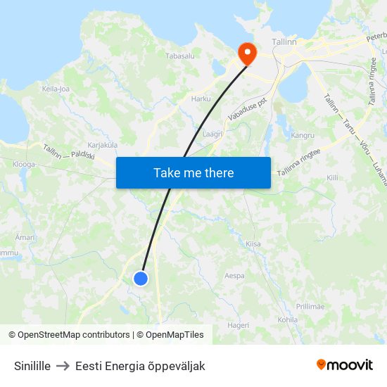 Sinilille to Eesti Energia õppeväljak map