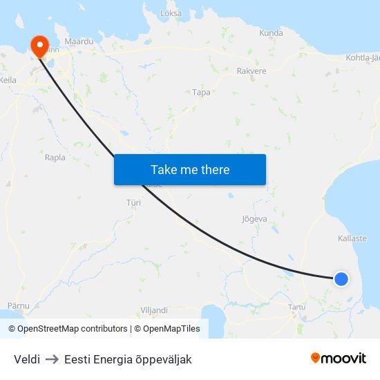 Veldi to Eesti Energia õppeväljak map