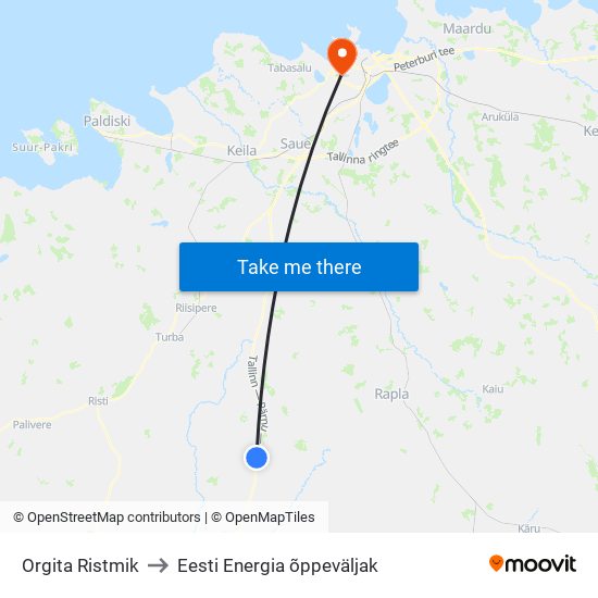 Orgita Ristmik to Eesti Energia õppeväljak map