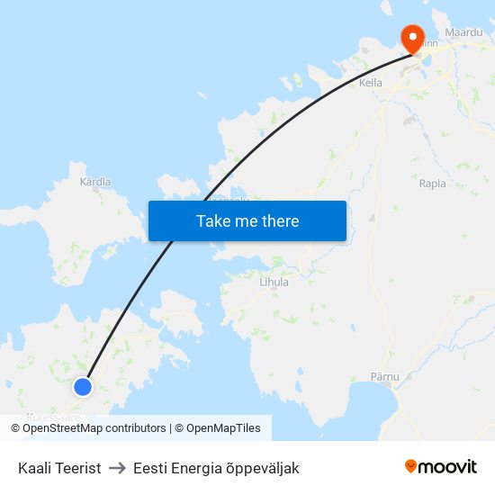 Kaali Teerist to Eesti Energia õppeväljak map