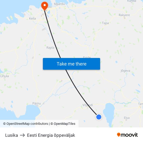 Lusika to Eesti Energia õppeväljak map