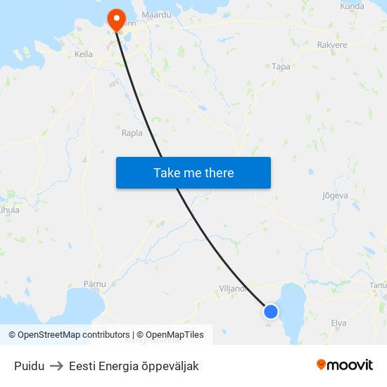 Puidu to Eesti Energia õppeväljak map