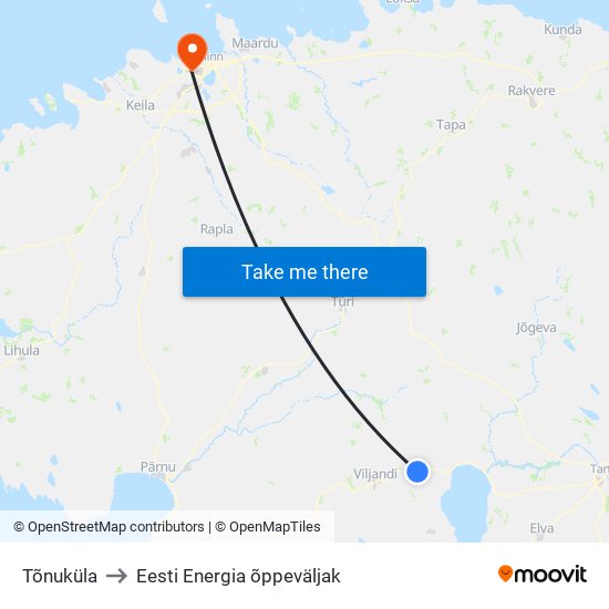 Tõnuküla to Eesti Energia õppeväljak map