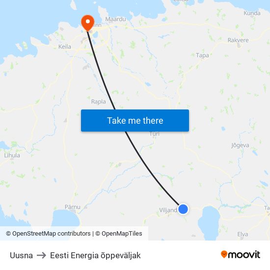 Uusna to Eesti Energia õppeväljak map