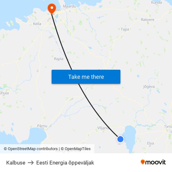 Kalbuse to Eesti Energia õppeväljak map