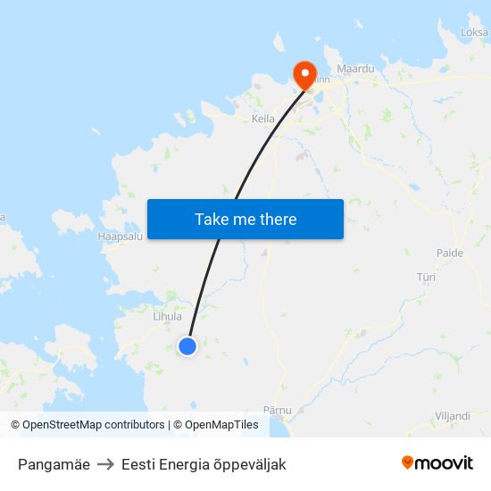 Pangamäe to Eesti Energia õppeväljak map