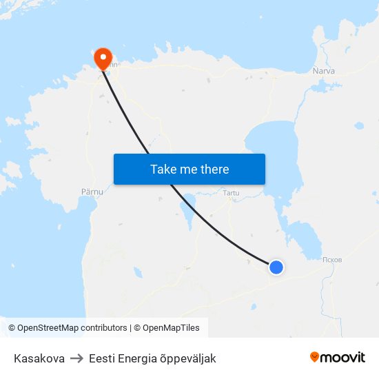 Kasakova to Eesti Energia õppeväljak map