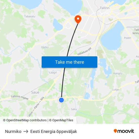 Nurmiko to Eesti Energia õppeväljak map