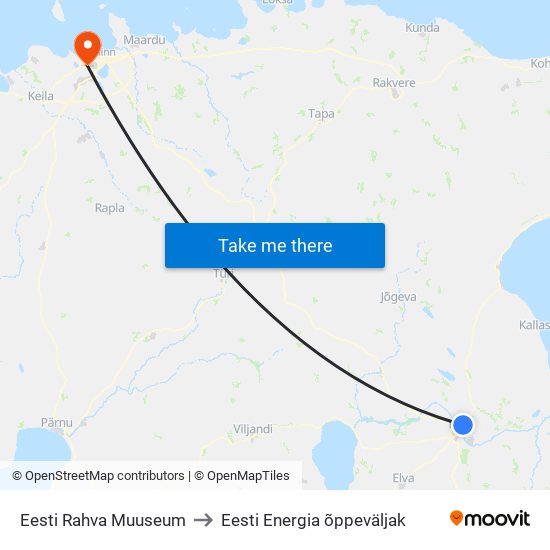 Eesti Rahva Muuseum to Eesti Energia õppeväljak map