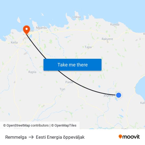 Remmelga to Eesti Energia õppeväljak map