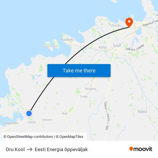 Oru Kool to Eesti Energia õppeväljak map