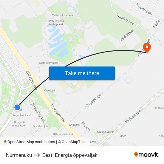 Nurmenuku to Eesti Energia õppeväljak map