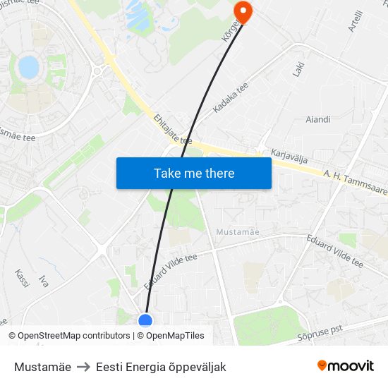 Mustamäe to Eesti Energia õppeväljak map