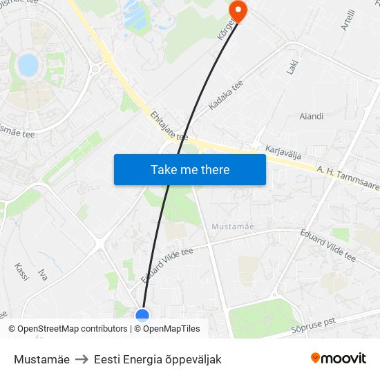 Mustamäe to Eesti Energia õppeväljak map