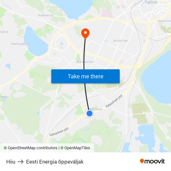 Hiiu to Eesti Energia õppeväljak map