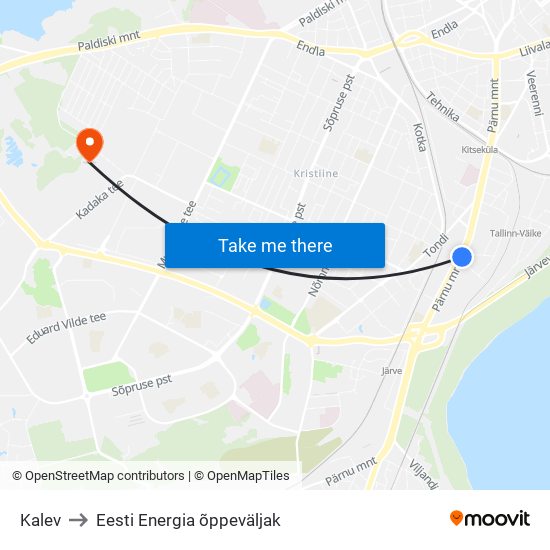 Kalev to Eesti Energia õppeväljak map