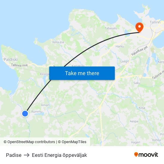 Padise to Eesti Energia õppeväljak map