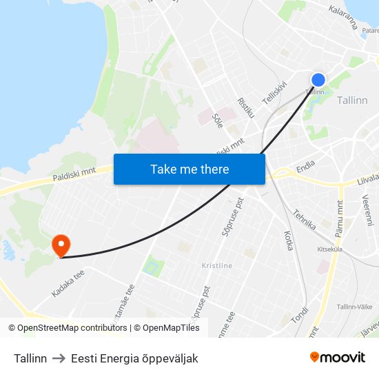 Tallinn to Eesti Energia õppeväljak map
