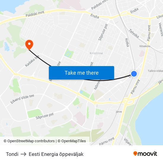 Tondi to Eesti Energia õppeväljak map