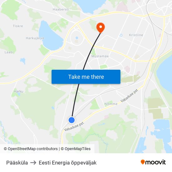 Pääsküla to Eesti Energia õppeväljak map