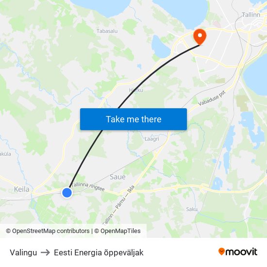 Valingu to Eesti Energia õppeväljak map