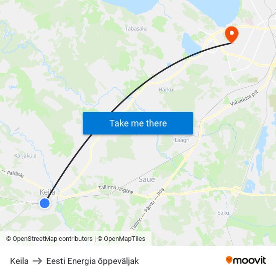 Keila to Eesti Energia õppeväljak map