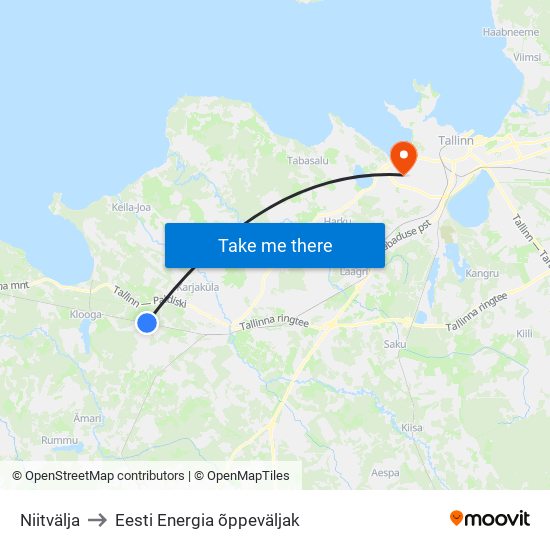 Niitvälja to Eesti Energia õppeväljak map