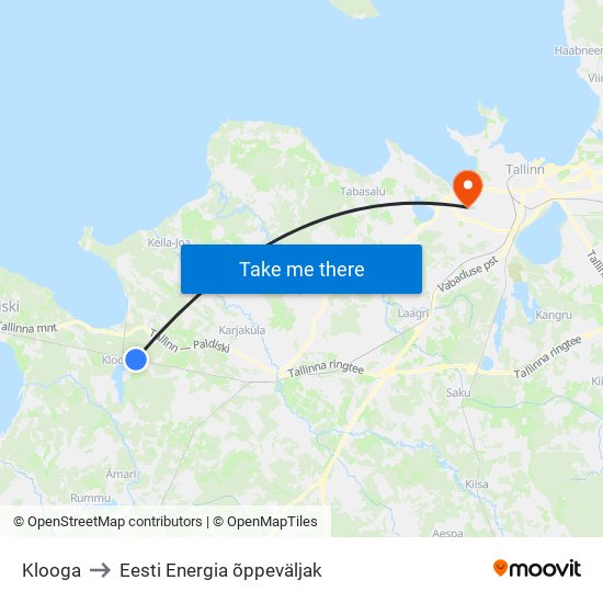 Klooga to Eesti Energia õppeväljak map
