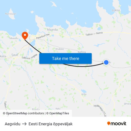 Aegviidu to Eesti Energia õppeväljak map