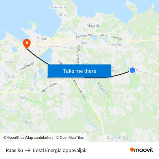 Raasiku to Eesti Energia õppeväljak map