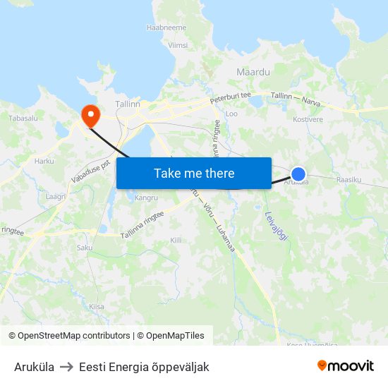 Aruküla to Eesti Energia õppeväljak map